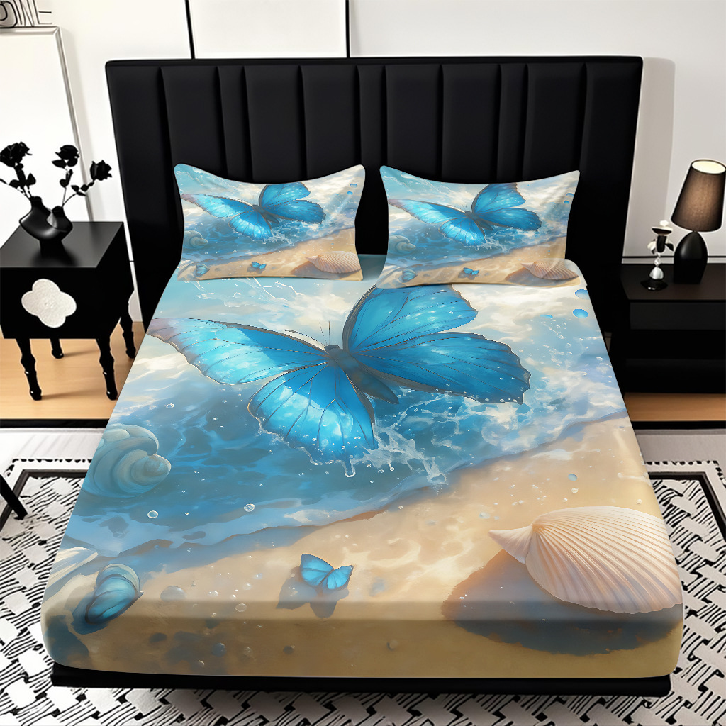 TEMU / JIT Transfronterizo para la serie de mariposas multicolores 3D impresión digital cama cama almohada kit de diseño se puede fijar