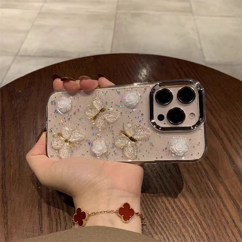 Ins viento epoxi tridimensional mariposa para iPhone16ProMax Apple 14/15 funda para teléfono móvil 13 nuevo 15PM