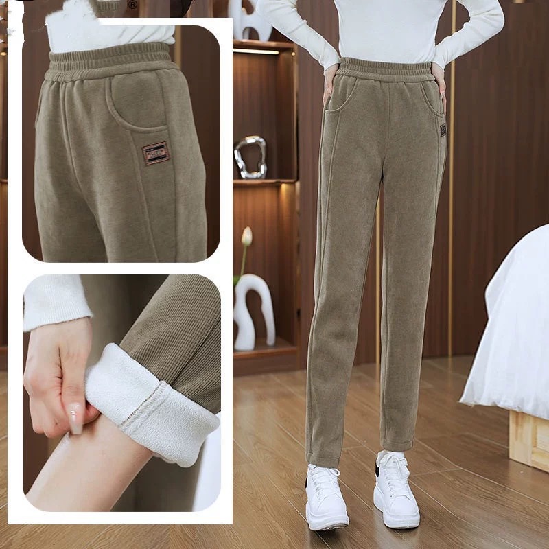 Pantalones harem de otoño e invierno más pantalones casuales de terciopelo 2024 nuevos pantalones cálidos rectos delgados de cintura alta pantalones sueltos