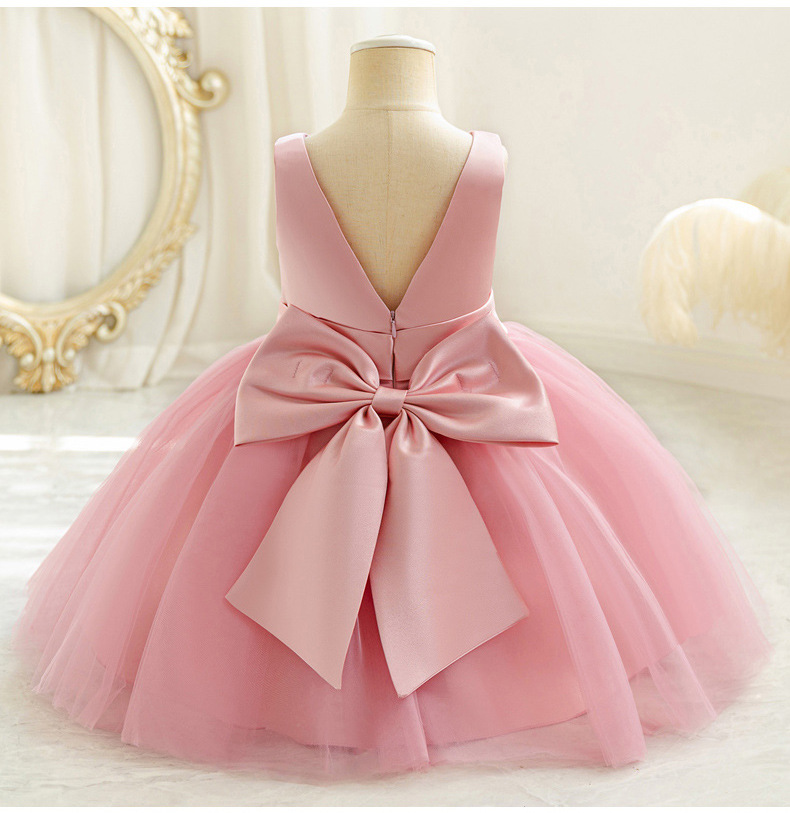 Robe de princesse en maille pour bébé fille avec nœud et col v_voghion.com