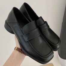 定制粗跟英伦鞋女春秋日系JK复古百搭方头简约软底女鞋一脚蹬女鞋