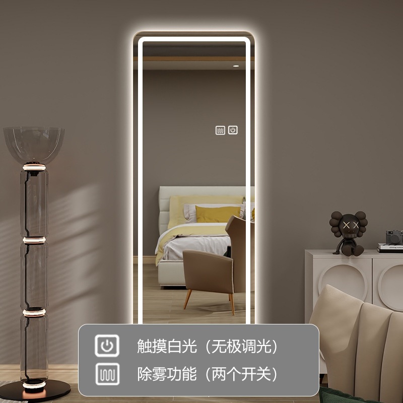 Espejo inteligente de detección cuadrada pantalla táctil dormitorio luminoso led pared prueba de vestir todo el cuerpo espejo espejo de baño image 12