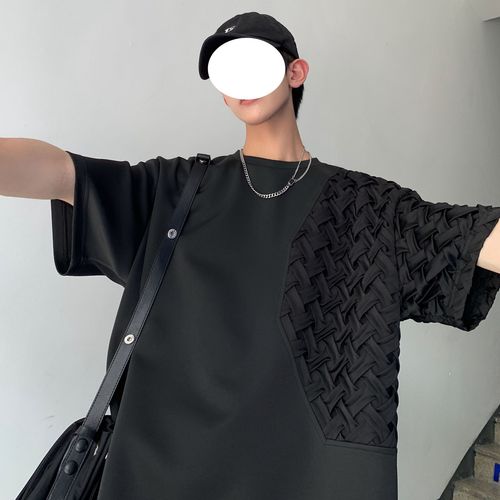 Men's Summer Trend Brand Instagram Heavyweight Short-Sleeve T-Shirt, Fashion Design Unique Loose Fit Half-Sleeve Top