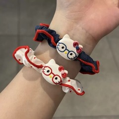 可爱牛仔KT猫发圈甜美少女马尾高弹力扎头马尾小肠圈慵懒风发饰