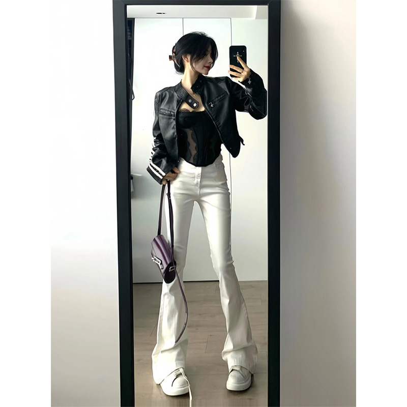 175cm Tall Extended Version 180cm White Flared Jeans for Women, High-Waisted, Slimming, Stretchy, Drapey Bootcut Pants