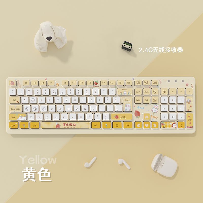 巧克力彩绘创意无线键盘女生高颜值台式电脑办公可爱无线键盘跨境|undefined