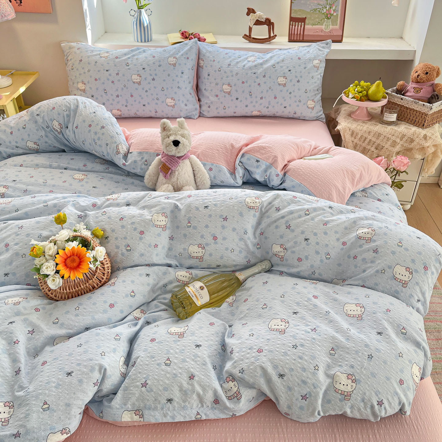 Star cat [class a maternal and infant grade puff yarn] / 【flat sheet style】0.9 three-piece set - duvet cover 150x200 cm