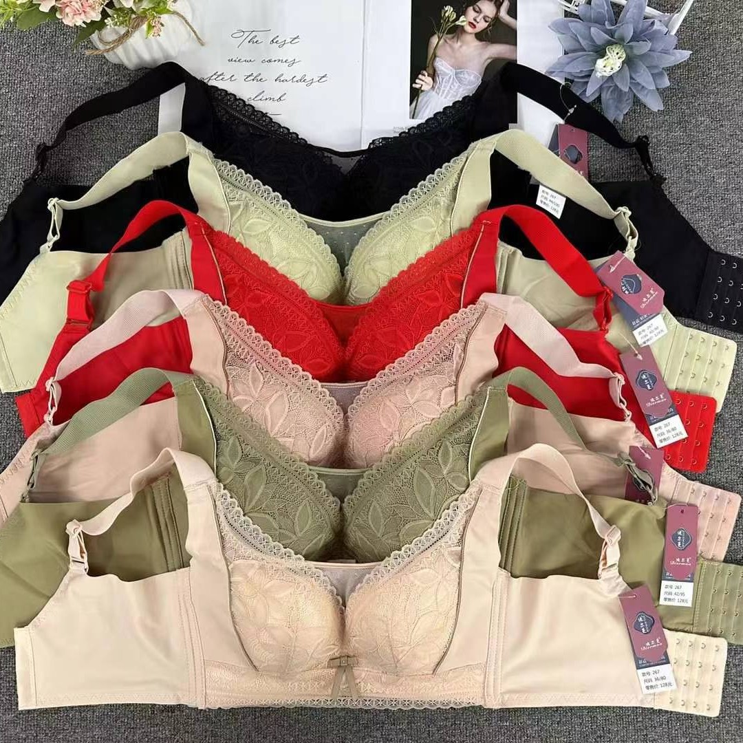 Nuevo sujetador de alta calidad de moda de encaje jacquard transpirable y cómodo ajustable anti-caída de cuatro filas de ropa interior de botón