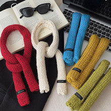 秋冬纯色针织细窄长条围巾女秋冬新款保暖围脖百搭软糯腊肠氛围感