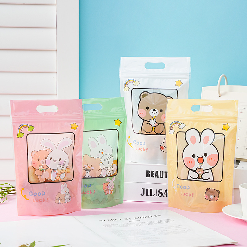 新款透明开窗卡通可爱兔子饼干礼品包装袋手提袋牛轧糖拉链自立袋
