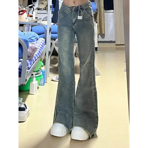 Vintage Micro-Bellbottom Jeans for Spring and Summer - High-Waisted Loose Wide Leg Slimming Frayed Straight Tube-Heeled Floor-Length Pants