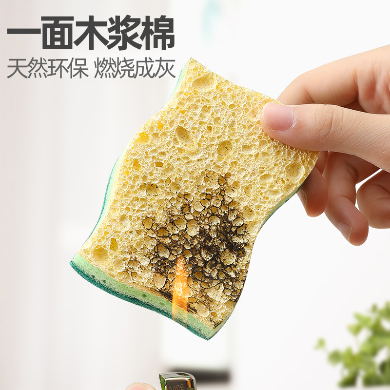 Pulpa de madera algodón lavavajillas esponja engrosada de doble cara aceite antiadherente trapo hogar cocina limpieza artefacto cepillo olla estropajo