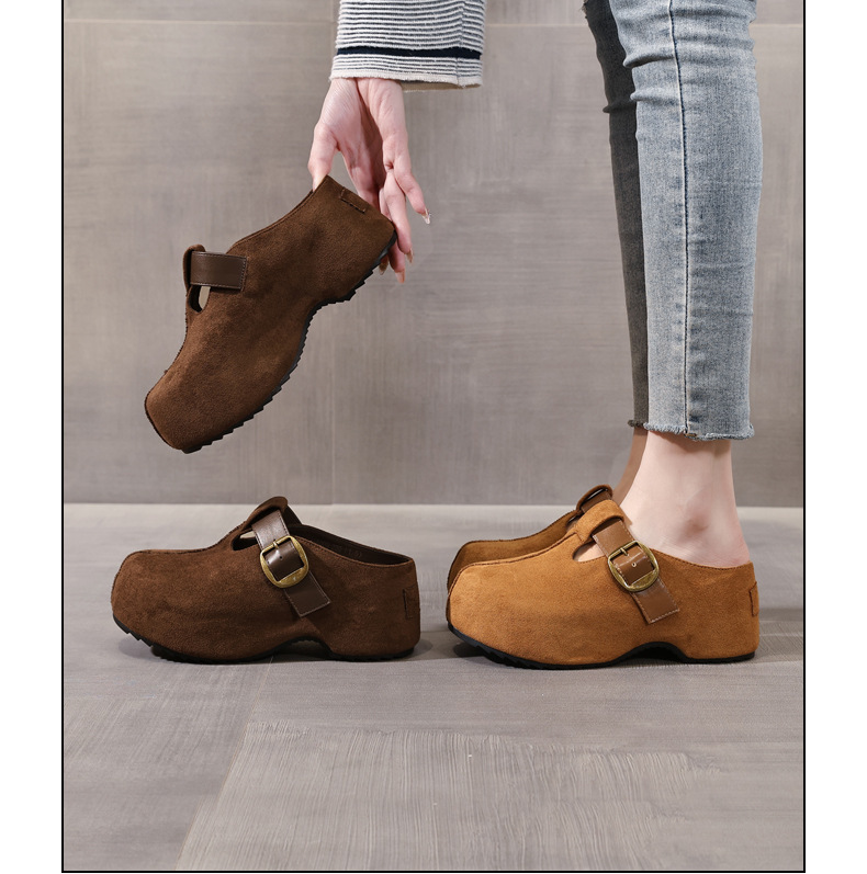 Dép lê nữ Birkenstock đế xuồng HY1009 thời trang mùa thu, đế dày, nâng chiều cao, kiểu lười, mũi kín — con lạc đà chi tiết 17