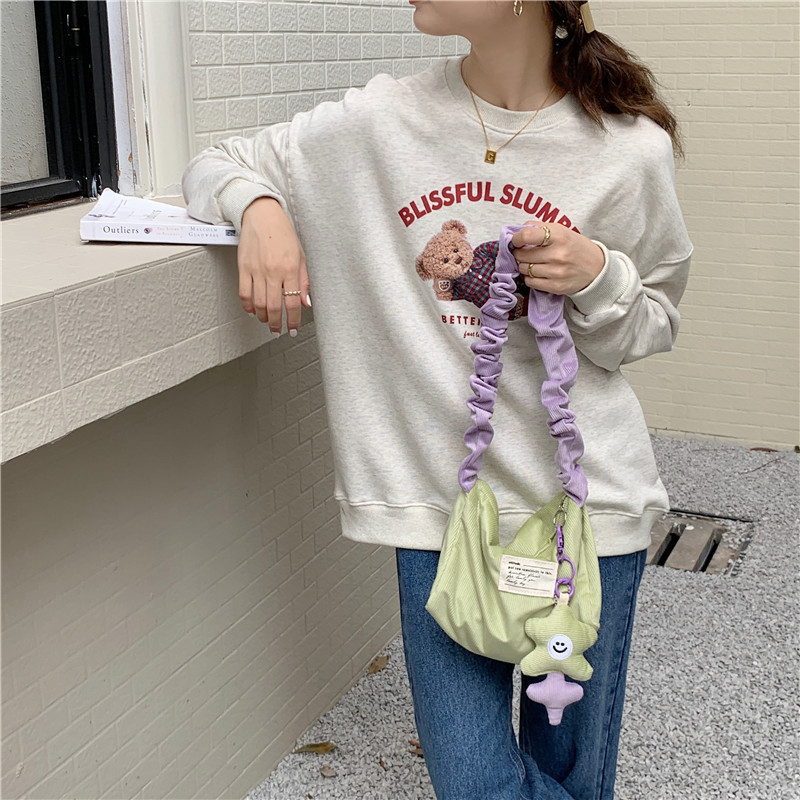 19212 corduroy retro underarm bag, sweet and youthful girl's single-shoulder bag with contrasting colors, cute student square bag undefined