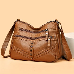 Nueva bolsa de mensajero de cuero suave de alta calidad para mujer transfronteriza nueva bolsa de hombro de cuero retro con bolsillo grande y múltiples compartimentos