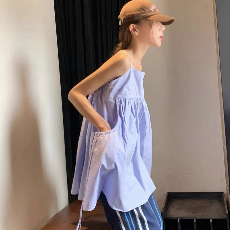 Корейское летнее новое нишевое стильное свободное и универсальное платье-бретелька без рукавов, женские топы для верхней и внутренней одежды