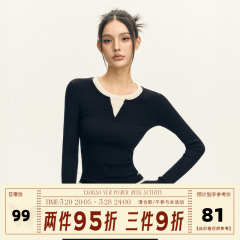Ariseism 美式复古假两件圆领撞色长袖针织衫女2025春季新款上衣