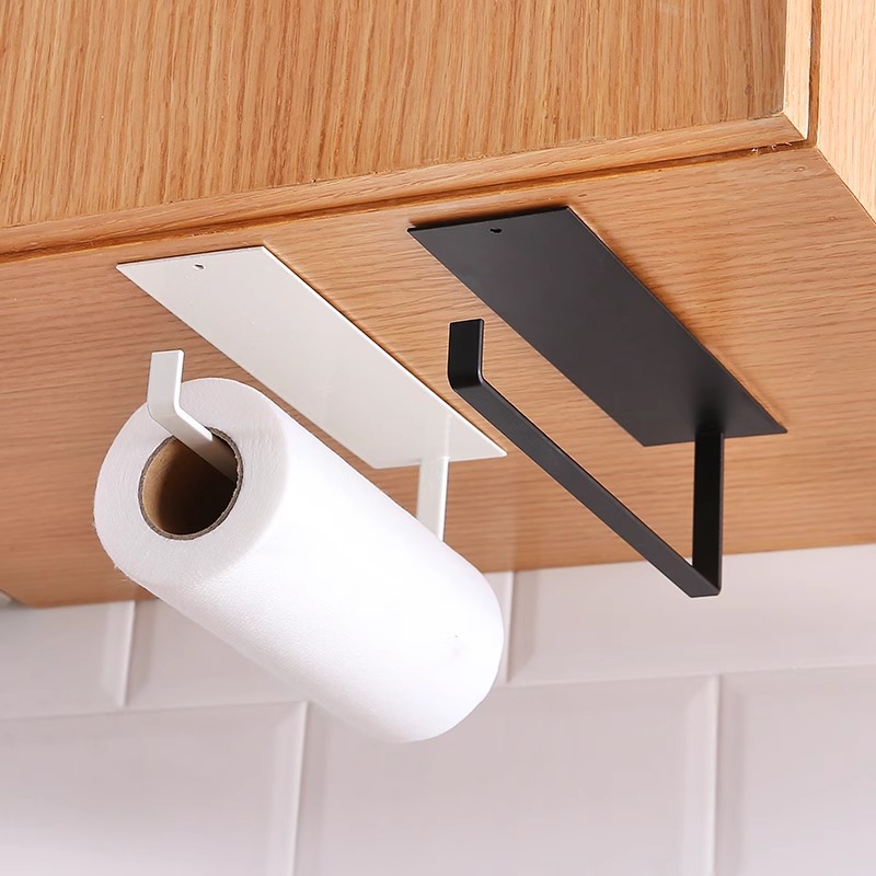 Estante de toallas de papel de acero al carbono de cocina Estante de toallas de papel sin perforación Estante de almacenamiento de colgantes de papel para el hogar creativo Estante de rollo de papel Estante de almacenamiento