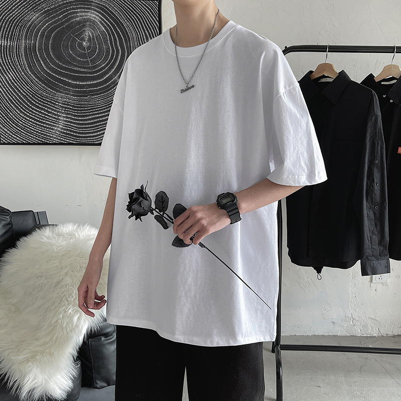 Short-sleeved T-shirt Men's Trendy Hong Kong Style Summer New All-match Half-sleeve Solid Color T-shirt Trendy Brand Loose Couple's Half-sleeve