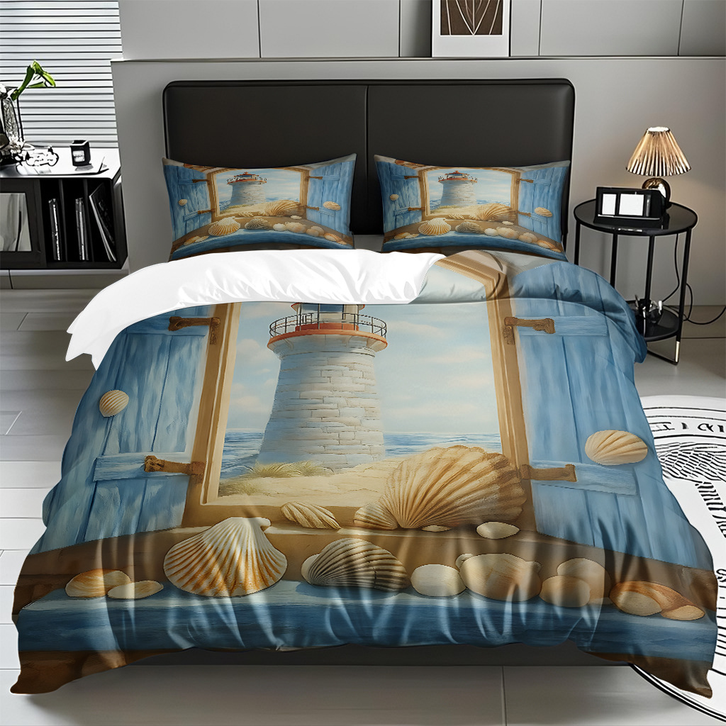 TEMU / JIT transfronterizo textil doméstico mar hermoso paisaje impresión colcha colcha de almohada fuente fábrica para la imagen se puede fijar