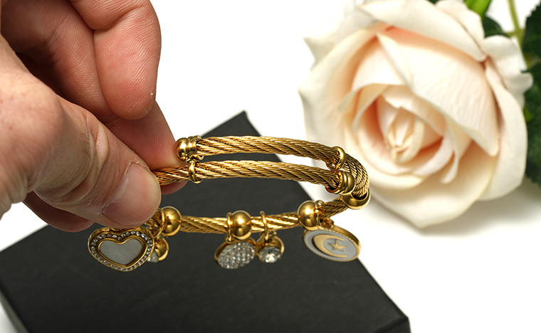 Ethnic Style Geometric Stainless Steel Gold Plated Artificial Gemstones Bangle 1 Piece