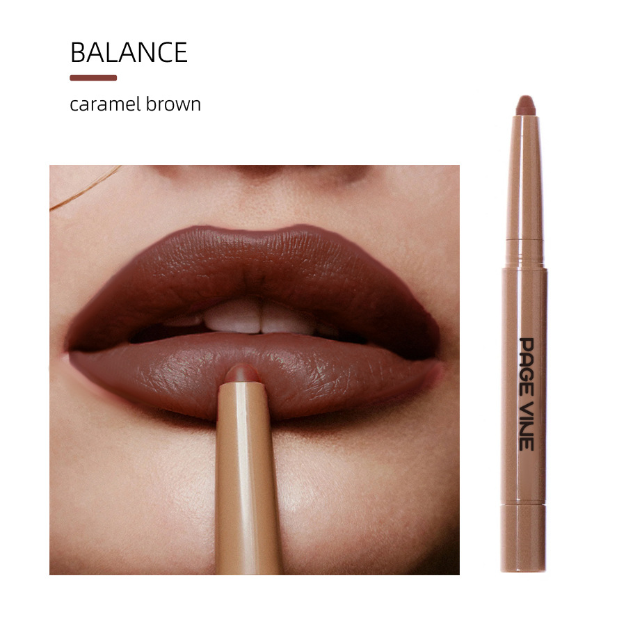 Maquillaje transfronterizo PAGE VINE Amazon Mate de doble cabeza sedoso polipéptido delineador de labios lápiz labial nude comercio exterior