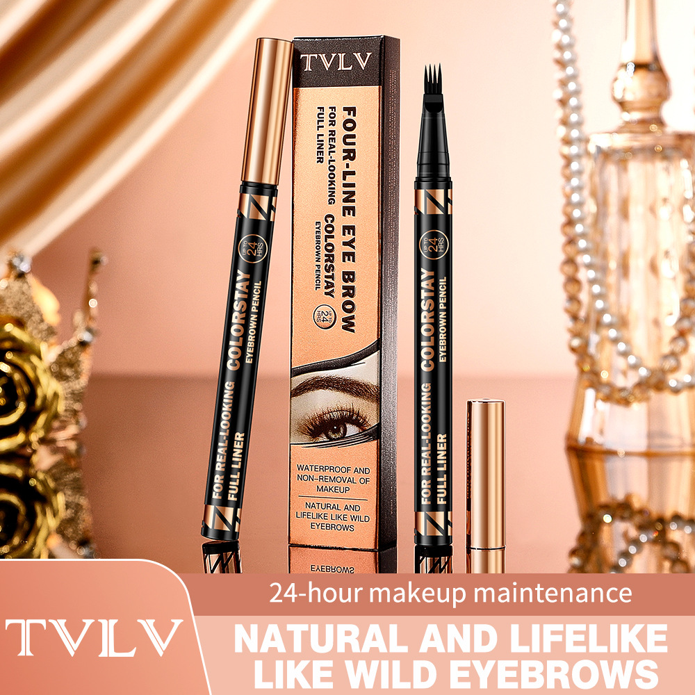 Foreign Trade Cross-Border Tvlv Four-Line Eyebrow Pencil Waterproof Non-Smudge Long-Lasting Ultra-Fine for Women Beginners Gel Pencil Natural
