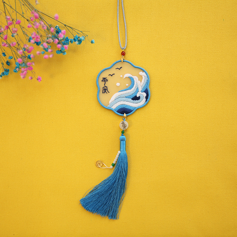 Hilo transparente hecho a mano colgante de doble cara bordado DIY paquete de material bolsita Lu Bordado estilo antiguo bolsita de punto de cruz adornos de coches