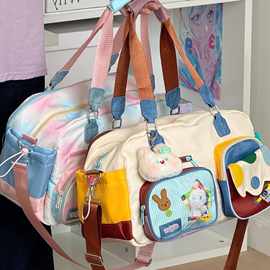 韩版大容量便携短途旅行袋手提单肩斜挎2026新款配色外出包包女