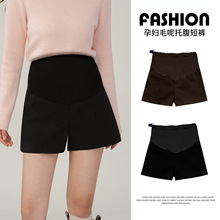 孕妇短裤秋冬季毛呢短裤外穿黑色打底裤五分阔腿裤厚款冬装靴裤子