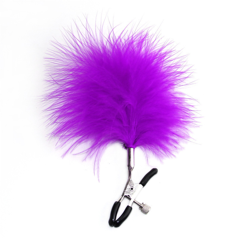 Feather Bell Nipple Clamps, Metal Pair with Red Feather, Bondage Sensory Accessory — detail image 15