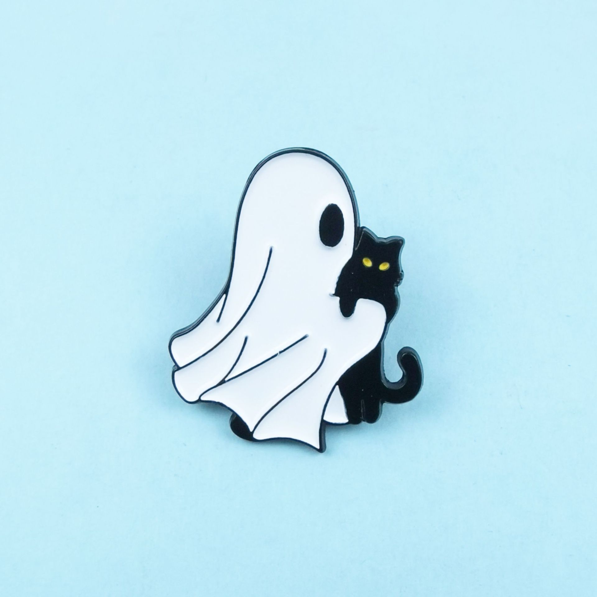 Broche fantasma de gato negro de Halloween europeo y americano personalidad estilo divertido accesorios de ropa insignia joyería de aleación de bricolaje