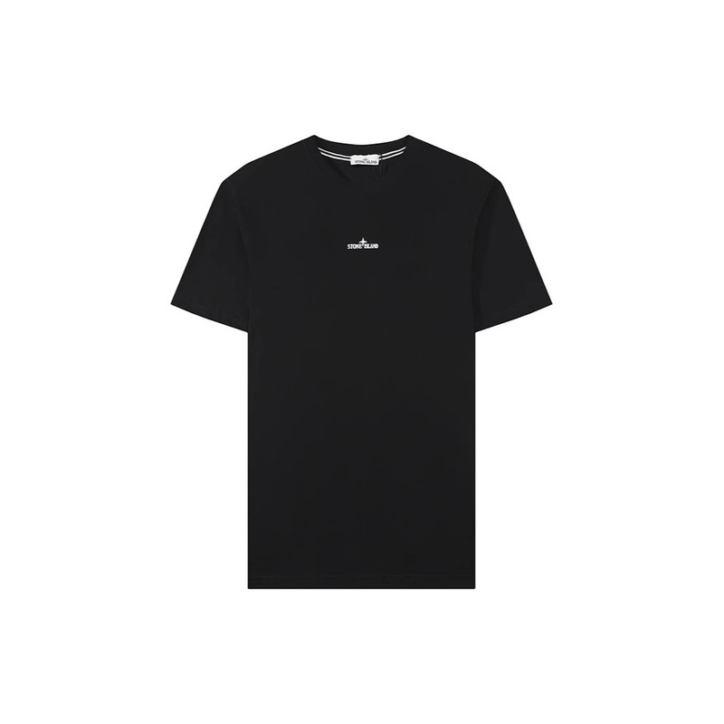 Cross-Border European and American Ston Trendy Brand Short-Sleeve T-Shirt with Four-Way Island Foam Print, Unisex, Pure Cotton, Loose Fit, Round Neck