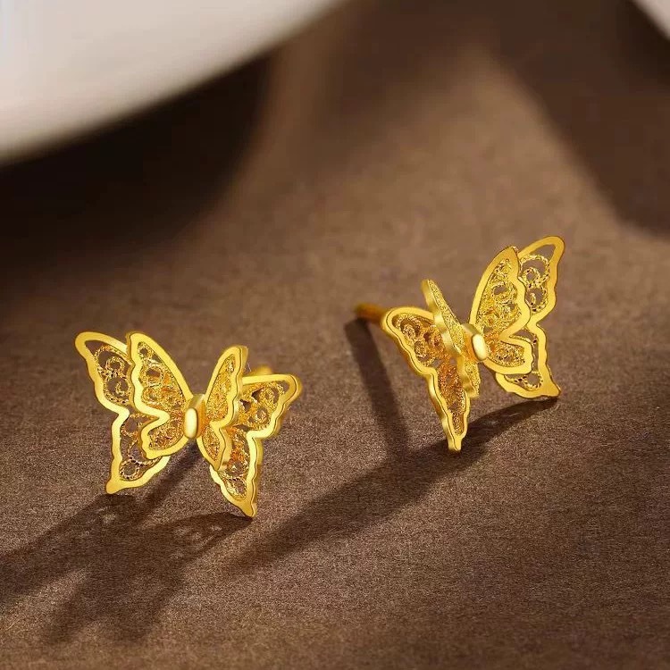 Hollow Double Layer Butterfly Stud Earrings For Girlfriend Gift_voghion.com