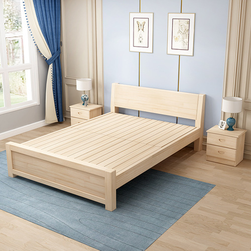 Solid wood bed modern simple single bed walnut color white varnish log mortise and tenon bed economical 1 meter 1.2m1.5