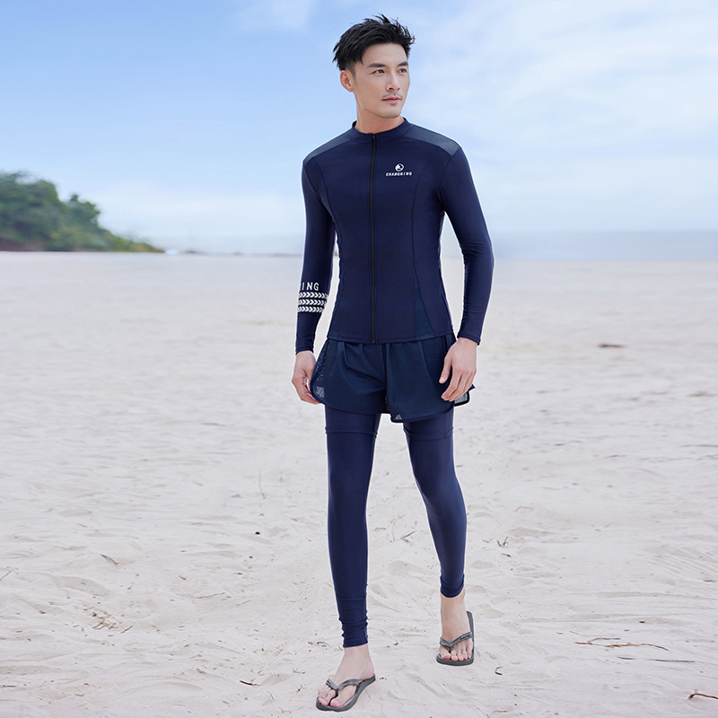 Dropshipping Wetsuit Men's Swimsuit Swimming Trunks Long-Sleeved Trousers Three-Piece Set Sun Protection Quick-Drying Jellyfish Suit Surfing Suit