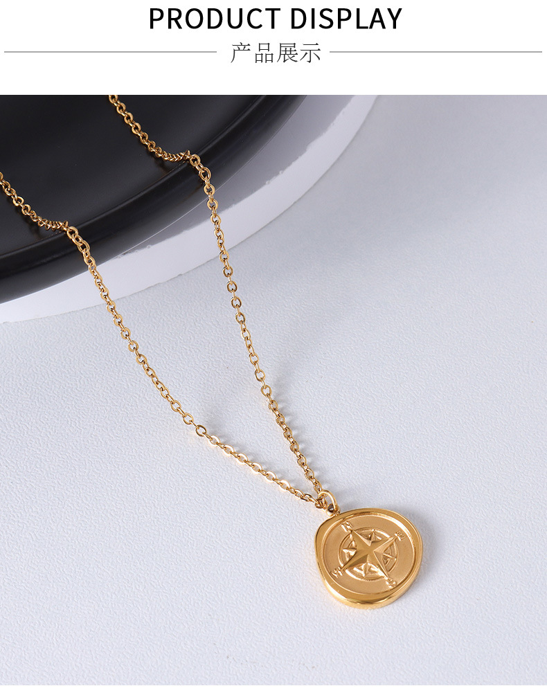 French Style Style Gold, Silver Color Creative Round Compass Titanium Steel Chain Irregular Geometric Necklace Clavicle Chain
