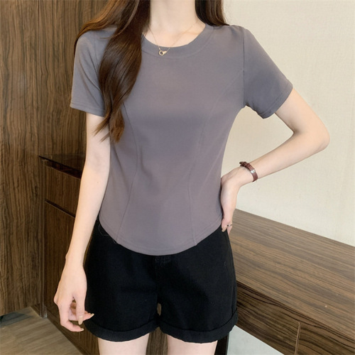 2025 Summer Slim-Fit Short-Sleeve T-Shirt for Women - Design-Oriented Short Length Pure Desire Irregular Hem Curved Top