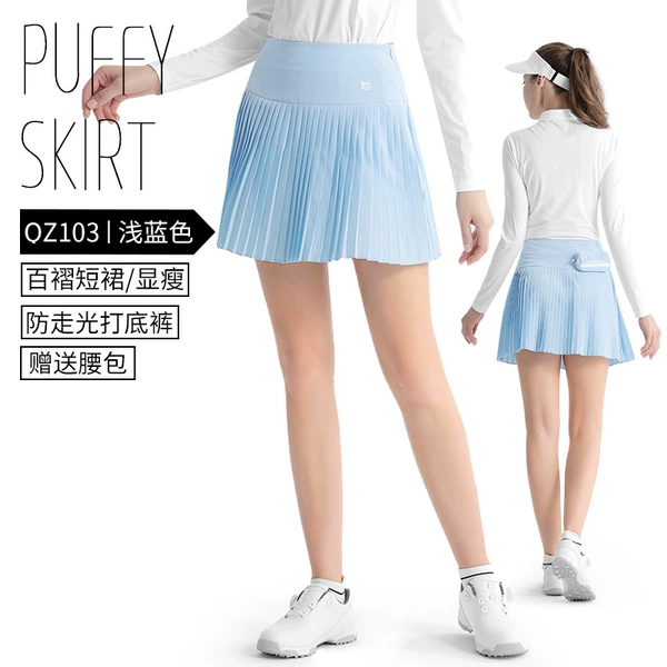 Blue pleated skirt, protective underware, elastic belt