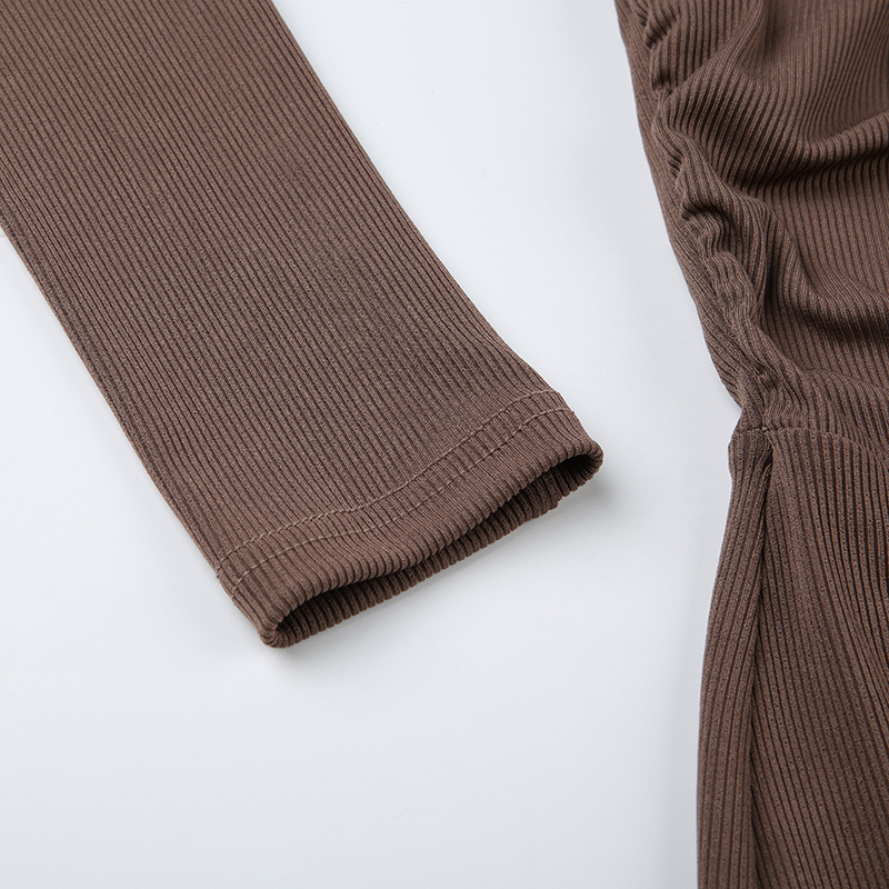 Sports Street Women Clothing Solid Color Polo Collar Pleated Drawstring Lace up Tight Long Sleeve Jumpsuit Skinny Pants