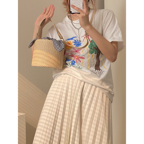 Shengda 2024 new style bucket straw bag for women, fashionable and versatile design, single shoulder crossbody, foreign style straw handbag