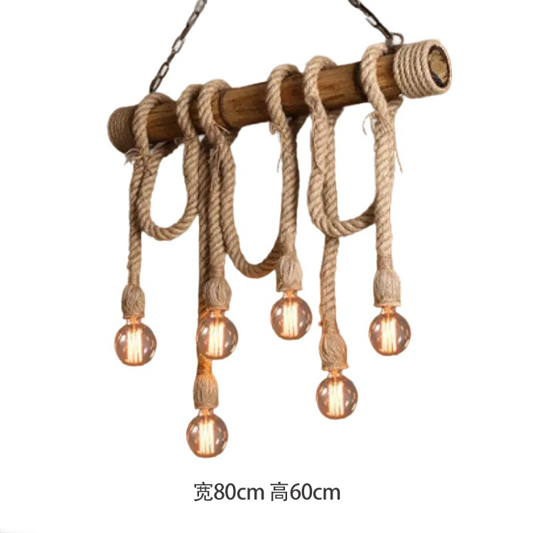 Candelabro de tubo de bambú con cuerda de cáñamo retro restaurante creativo pasillo cafetería tienda de ropa bar lámpara decorativa de bambú creativo
