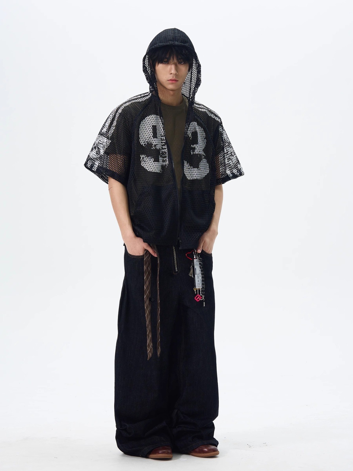 American-style Digital Zipper Hollow-out Hooded Jersey Men And Women, Summer Loose-fitting Short-sleeve_viptrois.com
