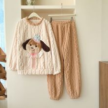 2025秋冬季新款280克珊瑚绒睡衣女可爱卡通圆领法兰绒加厚家居服