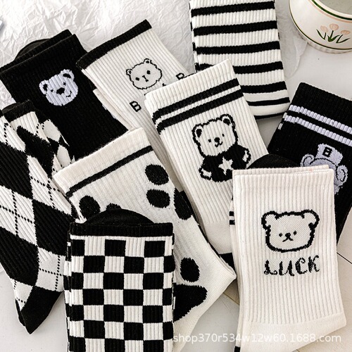 Bear Socks Women's Trendy Versatile Student Wholesale Women's Autumn and Winter New Ins Women's Medium Stockings Trendy Long Socks