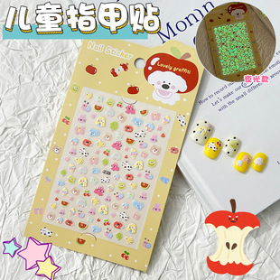 5D luminous childlike hand-painted graffiti nail stickers ins style cute cartoon embossed nail stickers girl sticker jewelry