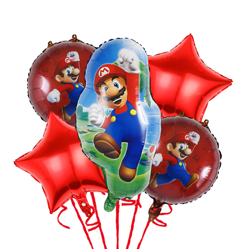 Transfronterizo Mario modelado de globos de aluminio Mario tema juego de cumpleaños diseño de juguete decoración del partido papel de aluminio