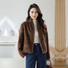 新款真水貂毛皮草外套短款女小翻领拼貂休闲貂皮2025