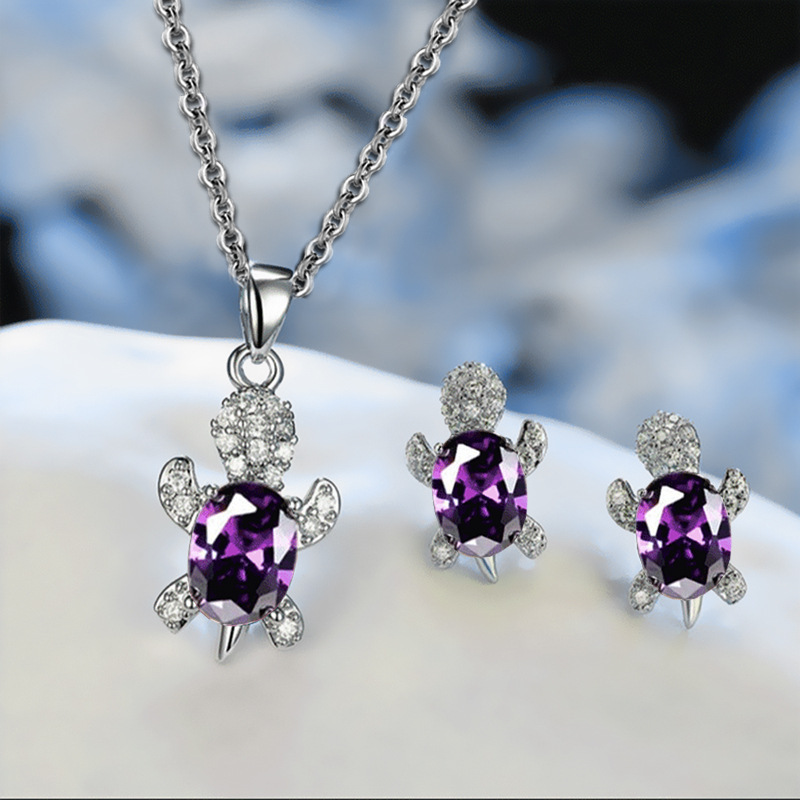 Boutique Fashion Design Voller Diamant Exquisite Kleine Schildkröte Ohrringe Halskette Schmuck Set_voghion.com