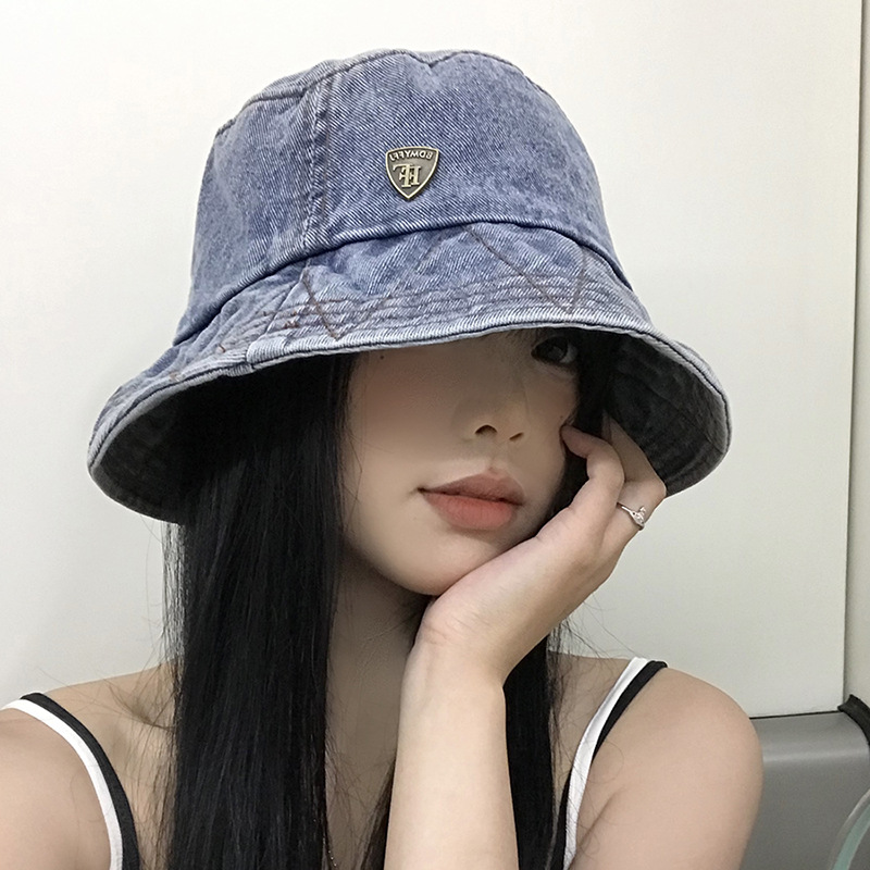 Sombrero de pescador de vaqueros para mujeres primavera y otoño retro sombrero de balde de agua muestra la cara pequeña versátil sombrero de protección solar contra el sol